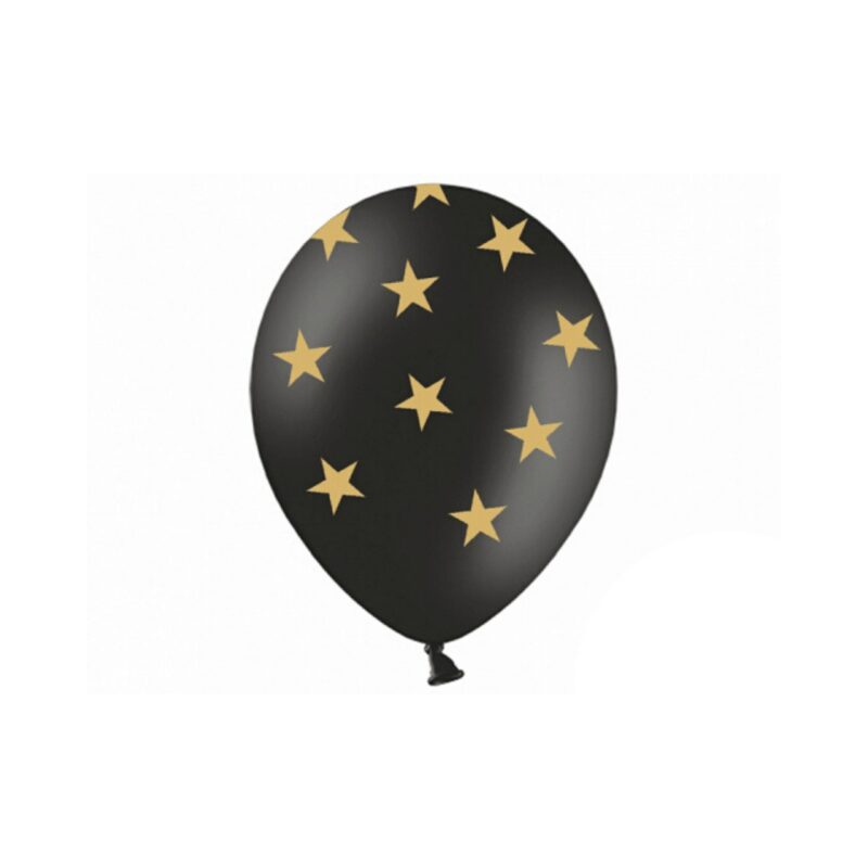 Balon Czarny Złote Gwiazdki - PartySpot